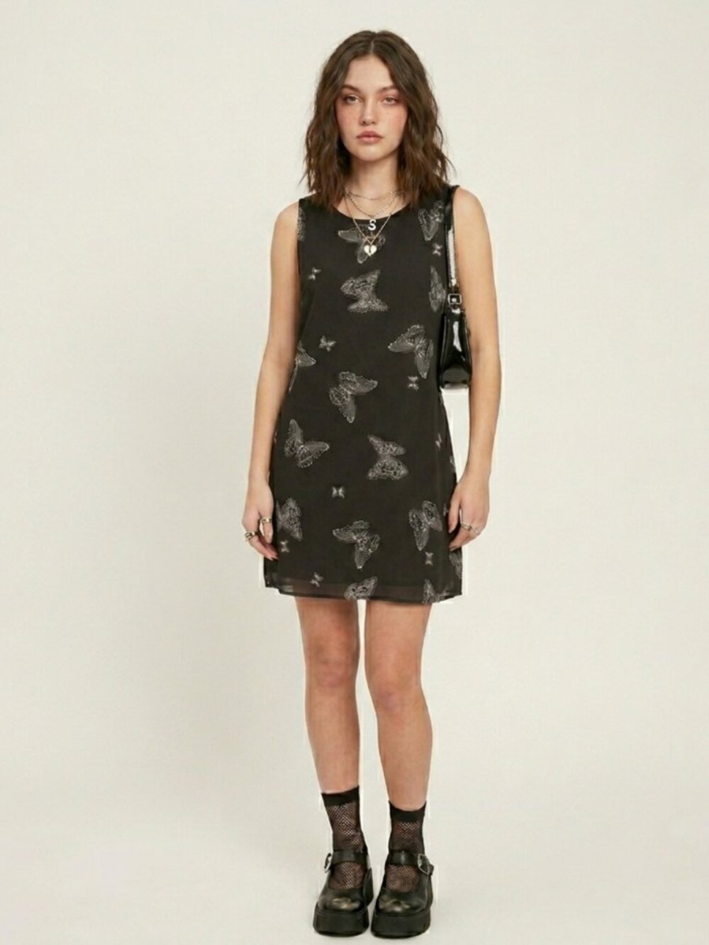 WESTMOON Black Butterfly Mini Shift Dress Sz M Whimsical Dark Feminine Y2K Goth